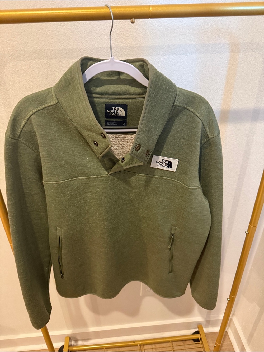 The North Face Men's Olive Crewneck Snap-Button Pullover